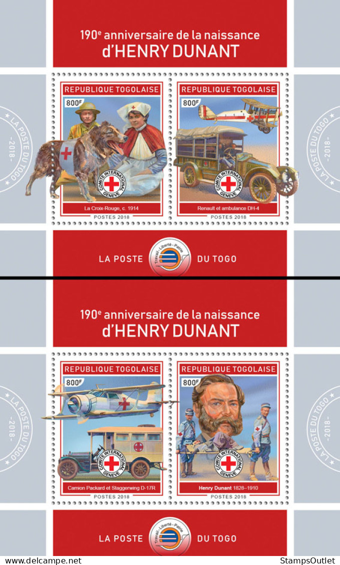 TOGO 2018 MNH  Henry Dunant (II)  Michel Code: 9218-9221 / Bl.1649-1650. Yvert&Tellier Code: 1461-1462 - Togo (1960-...)