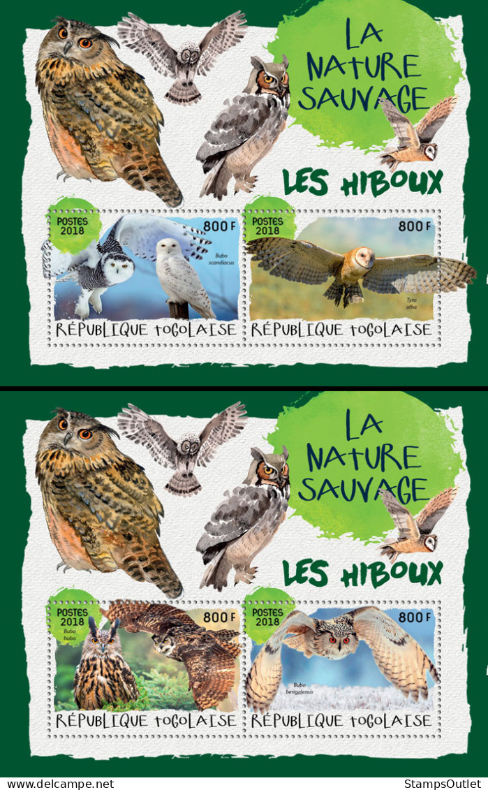 TOGO 2018 MNH  Owls (I)  Michel Code: 9158-9161 / Bl.1619-1620. Yvert&Tellier Code: 1467-1468 - Togo (1960-...)