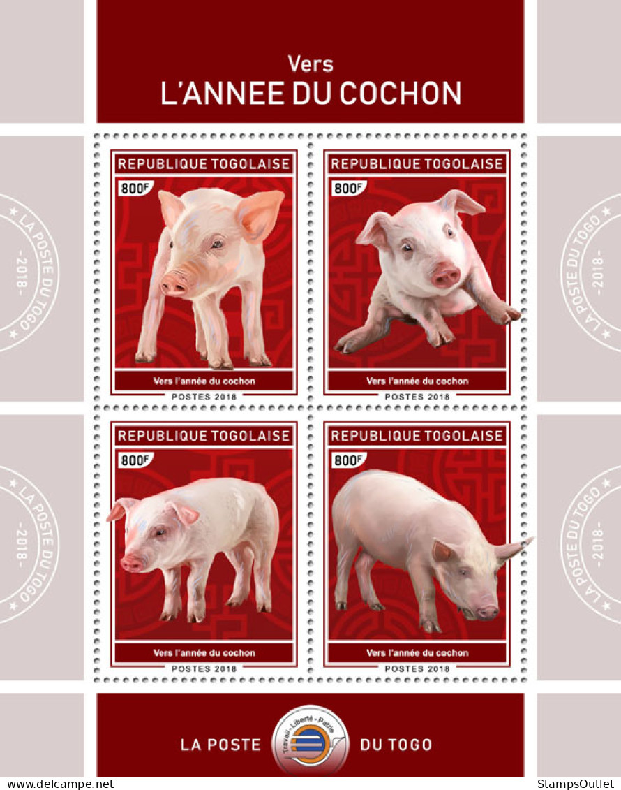 TOGO 2018 MNH  Year Of The Pig (I)  Michel Code: 9234-9237. Yvert&Tellier Code: 6512-6515 - Togo (1960-...)