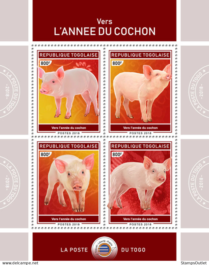 TOGO 2018 MNH  Year Of The Pig (II)  Michel Code: 9238-9241. Yvert&Tellier Code: 6516-6519 - Togo (1960-...)