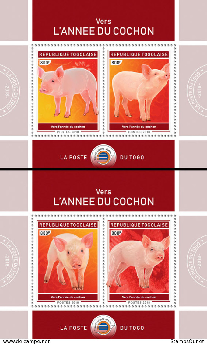 TOGO 2018 MNH  Year Of The Pig (II)  Michel Code: 9238-9241 / Bl.1659-1660. Yvert&Tellier Code: 1477-1478 - Togo (1960-...)