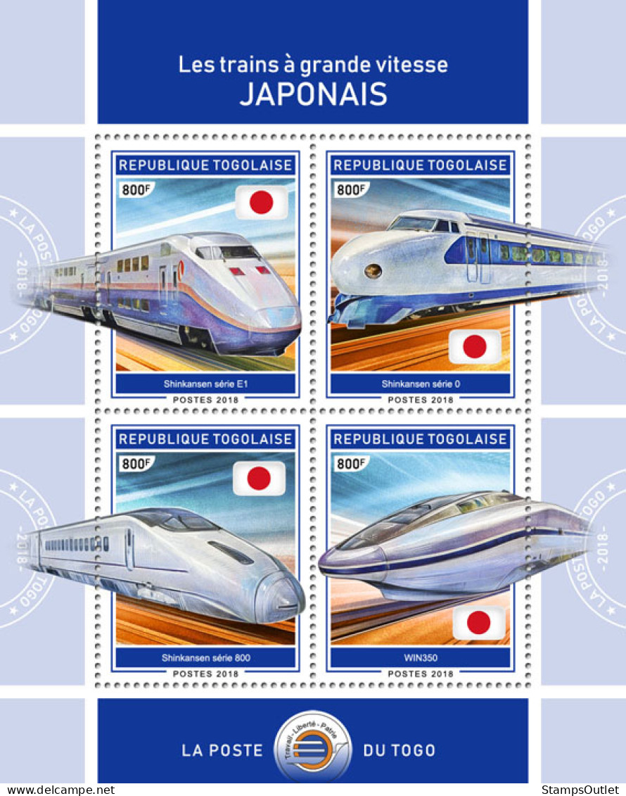 TOGO 2018 MNH  Japanese Speed Trains (I)  Michel Code: 9242-9245. Yvert&Tellier Code: 6520-6523 - Togo (1960-...)