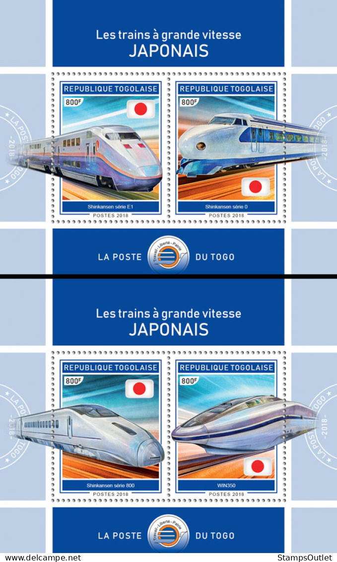 TOGO 2018 MNH  Japanese Speed Trains (I)  Michel Code: 9242-9245 / Bl.1661-1662. Yvert&Tellier Code: 1479-1480 - Togo (1960-...)