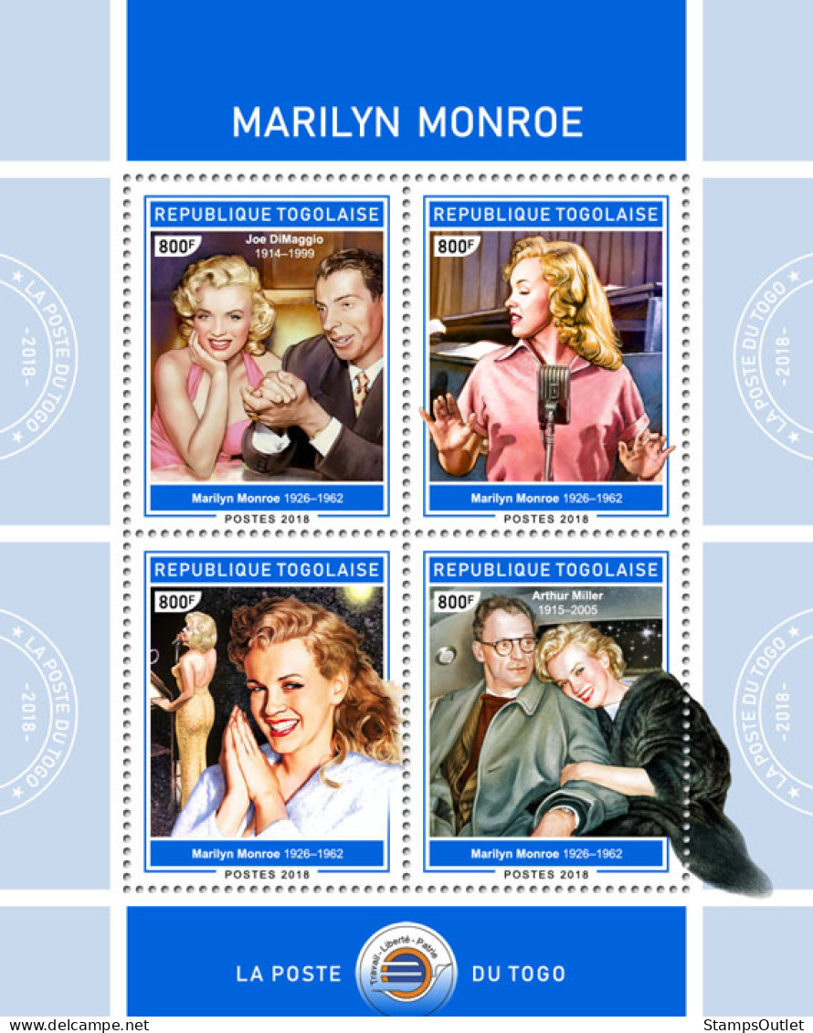 TOGO 2018 MNH  Marilyn Monroe(I)  Michel Code: 9250-9253. Yvert&Tellier Code: 6528-6531 - Togo (1960-...)