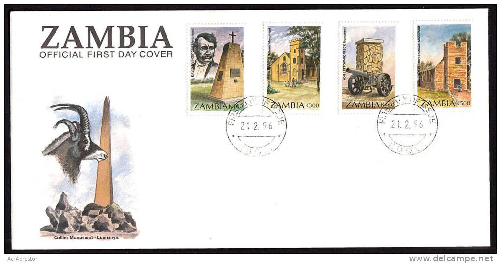 Zm0750f Zambia 1996, SG 750-753 National Monuments, FDC - Zambia (1965-...)