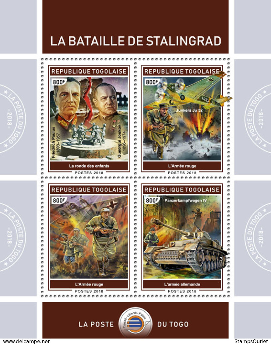 TOGO 2018 MNH  Battle Of Stalingrad (I)  Michel Code: 9258-9261. Yvert&Tellier Code: 6544-6547 - Togo (1960-...)