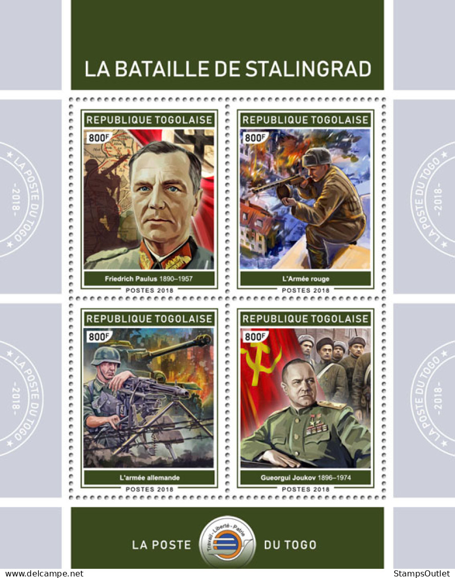 TOGO 2018 MNH  Battle Of Stalingrad (II)  Michel Code: 9262-9265. Yvert&Tellier Code: 6548-6551 - Togo (1960-...)