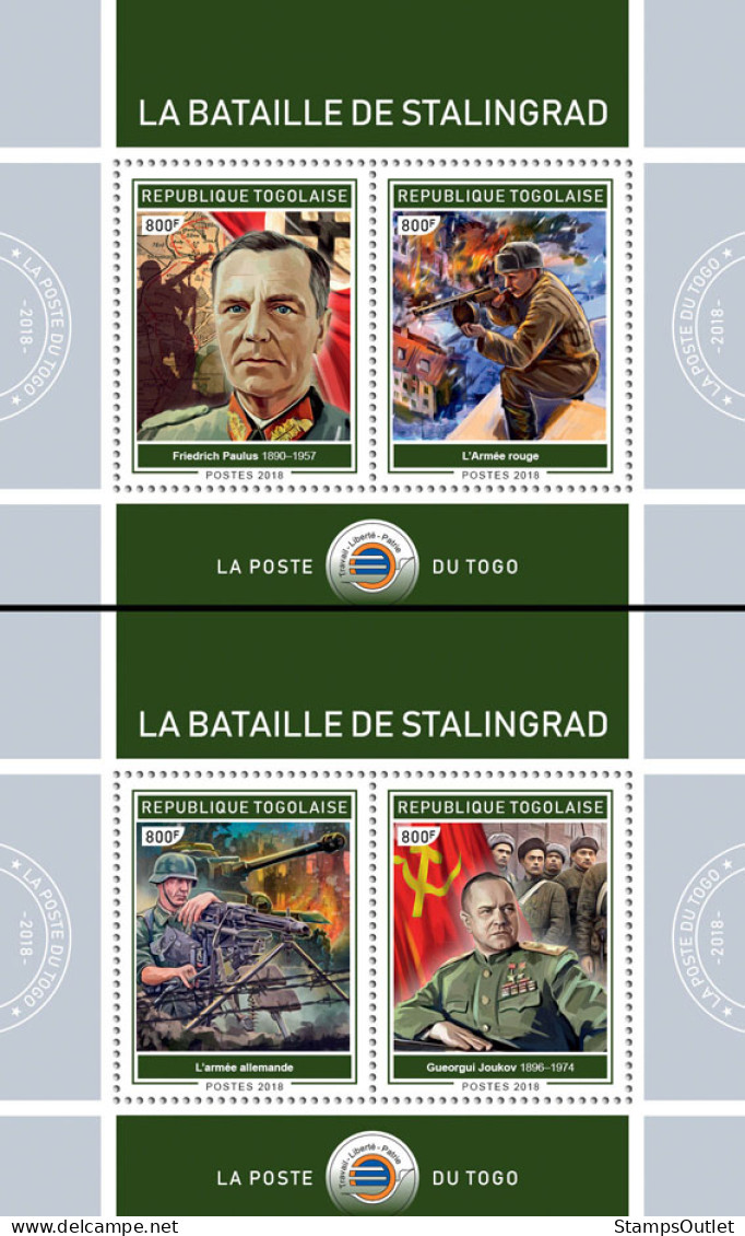 TOGO 2018 MNH  Battle Of Stalingrad (II)  Michel Code:  9262-9265 / Bl.1671-1672. Yvert&Tellier Code: 1493-1494 - Togo (1960-...)