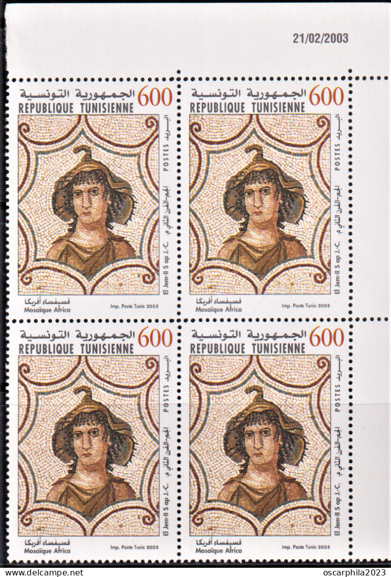 2003-Tunisie / Y&T 1477 - Art, Moisaïques Tunisiennes / " Africa "  El Jem  Bloc De 4 Coin Daté 4V/ MNH*** - Sonstige & Ohne Zuordnung