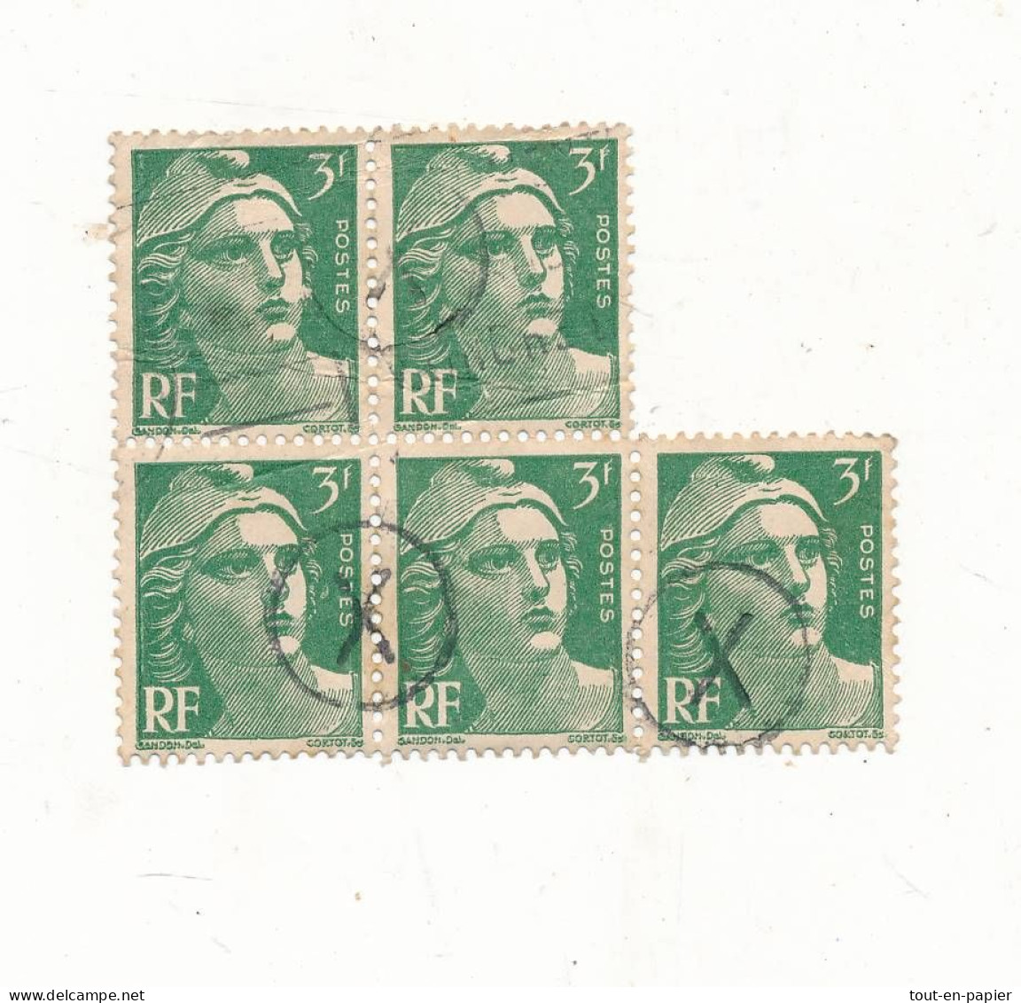 Marianne De Gandon - Bloc De 5 Timbres - Voir Cachet Oblitération X - 1945-54 Marianne De Gandon