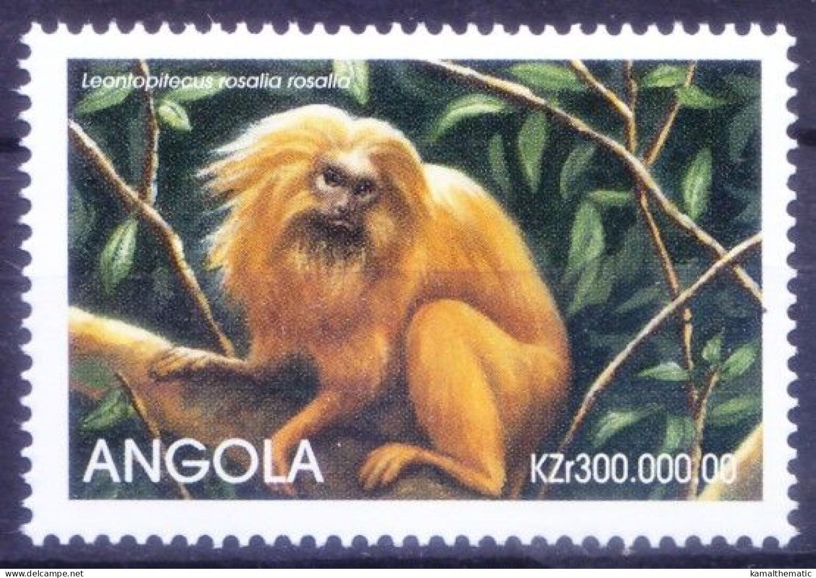 Angola 1999 MNH, Golden Lion Tamarin, Monkeys, Endangered Animals Of The World - Affen