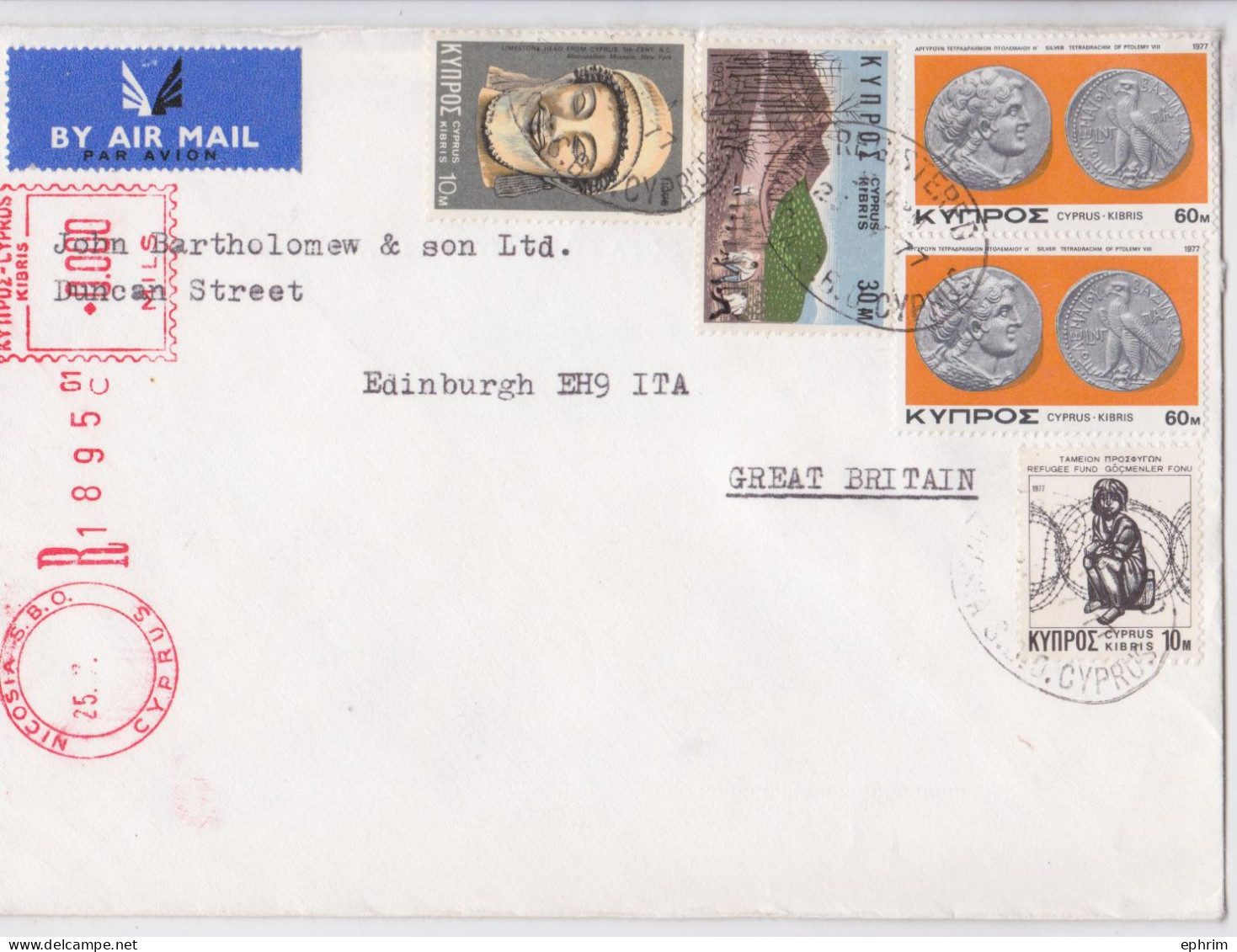 Chypre Cyprus Nicosia Lettre Recommandée Timbre Monnaie Registered Coinage Stamp Red Meter Air Mail Cover 1977 - Cartas