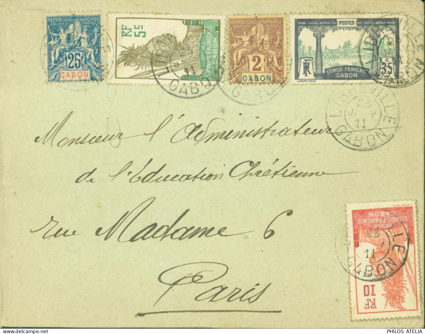 Gabon YT Groupe N°17 23 36 37 + 41 X2 TB Timbre CAD Libreville 23 JANV 1911 Cotes Timbres 84 Euros - Lettres & Documents