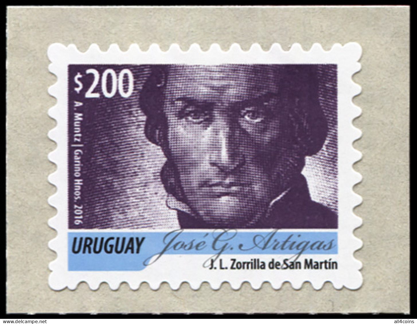 Uruguay 2016. José Gervasio Artigas - Purple (MNH OG) Stamp - Uruguay