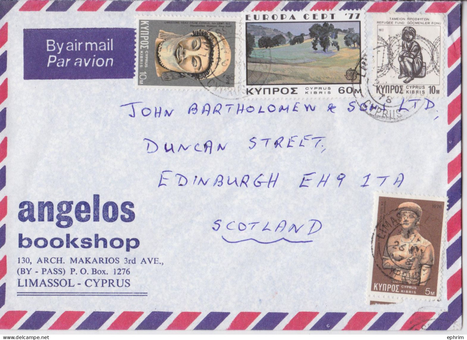 Chypre Cyprus Limassol Lettre Timbre Europa Cept 77 Stamp Air Mail Cover 1978 - Brieven En Documenten