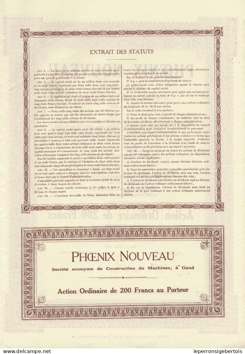 - Titre De 1920 - Phoenix Nouveau -Société Anonyme De Construction De Machines à Gand - - Industry