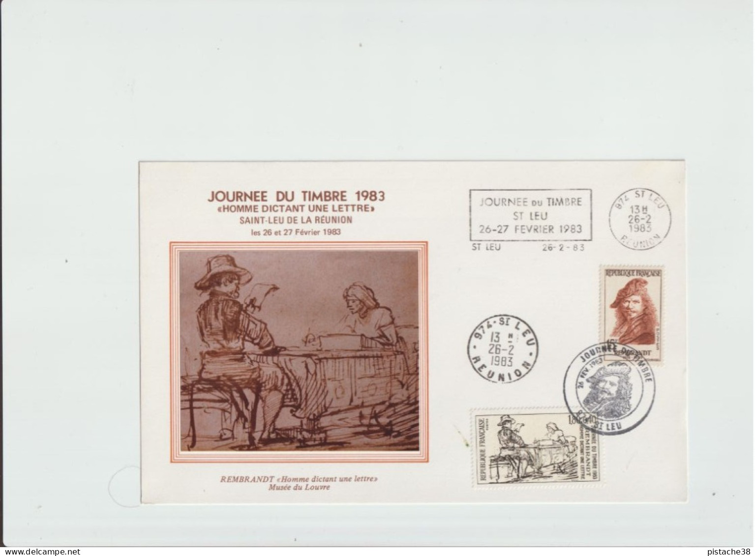 974 - LA REUNION, Journée Du Timbre Les 26 Et 27 Février à SAINT LEU (Homme Dictant Une Lettre) - Used Stamps