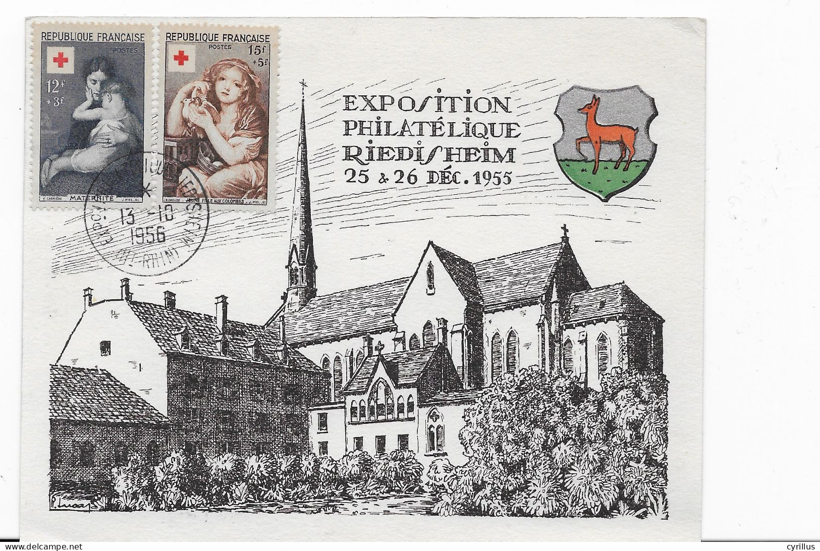 EXPOSITION PHILATELIQUE RIEDISHEIM 1955 - Croix Rouge 1954 - Louvres