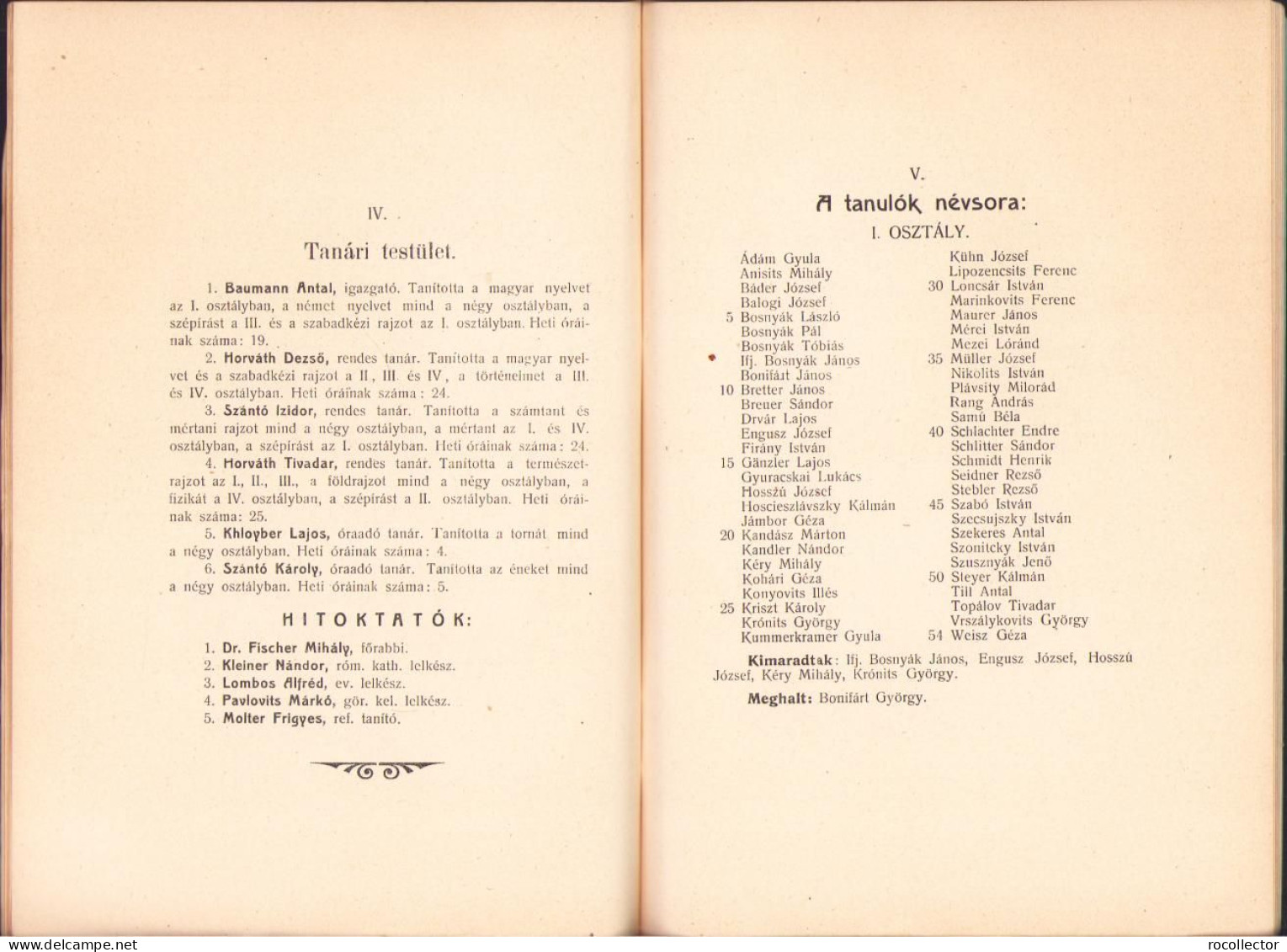 Zombor Szab. Kir. Város Polgári Fiuiskolájának V. évi értesitője Az 1913-1914 Iskolai évről C1413 - Libri Vecchi E Da Collezione