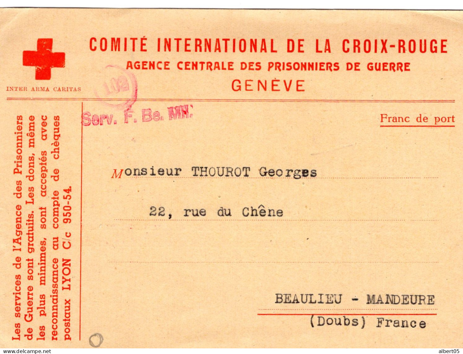 Comité International De La Croix Rouge - Prisonniers De Guerre Genève - Cachet - Février 1941 - Croix Rouge