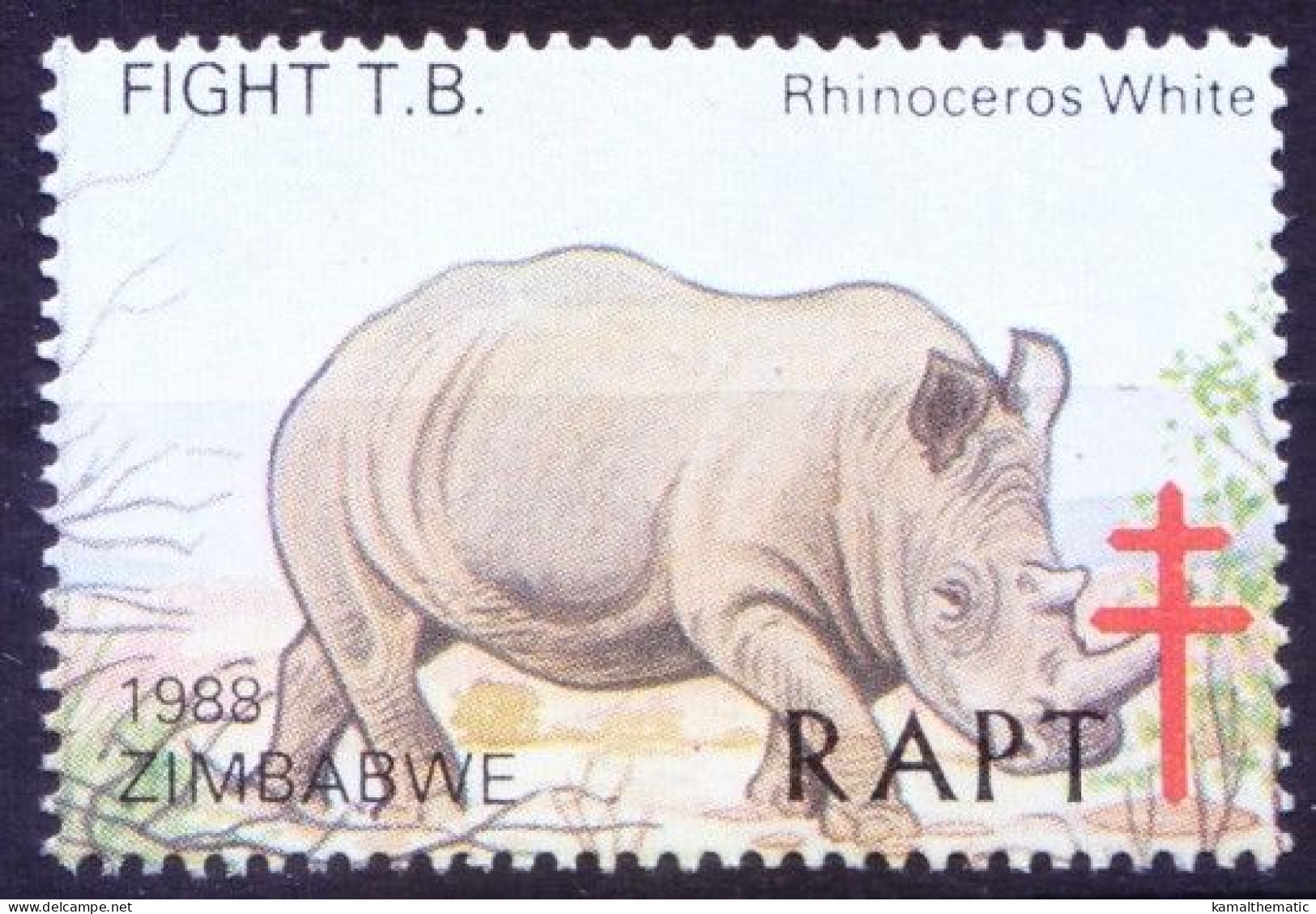 Zimbabwe 1978 MNH, White Rhino, Animals, TB Seal To Raise Funds For Tuberculosis Medical Disease - Disease