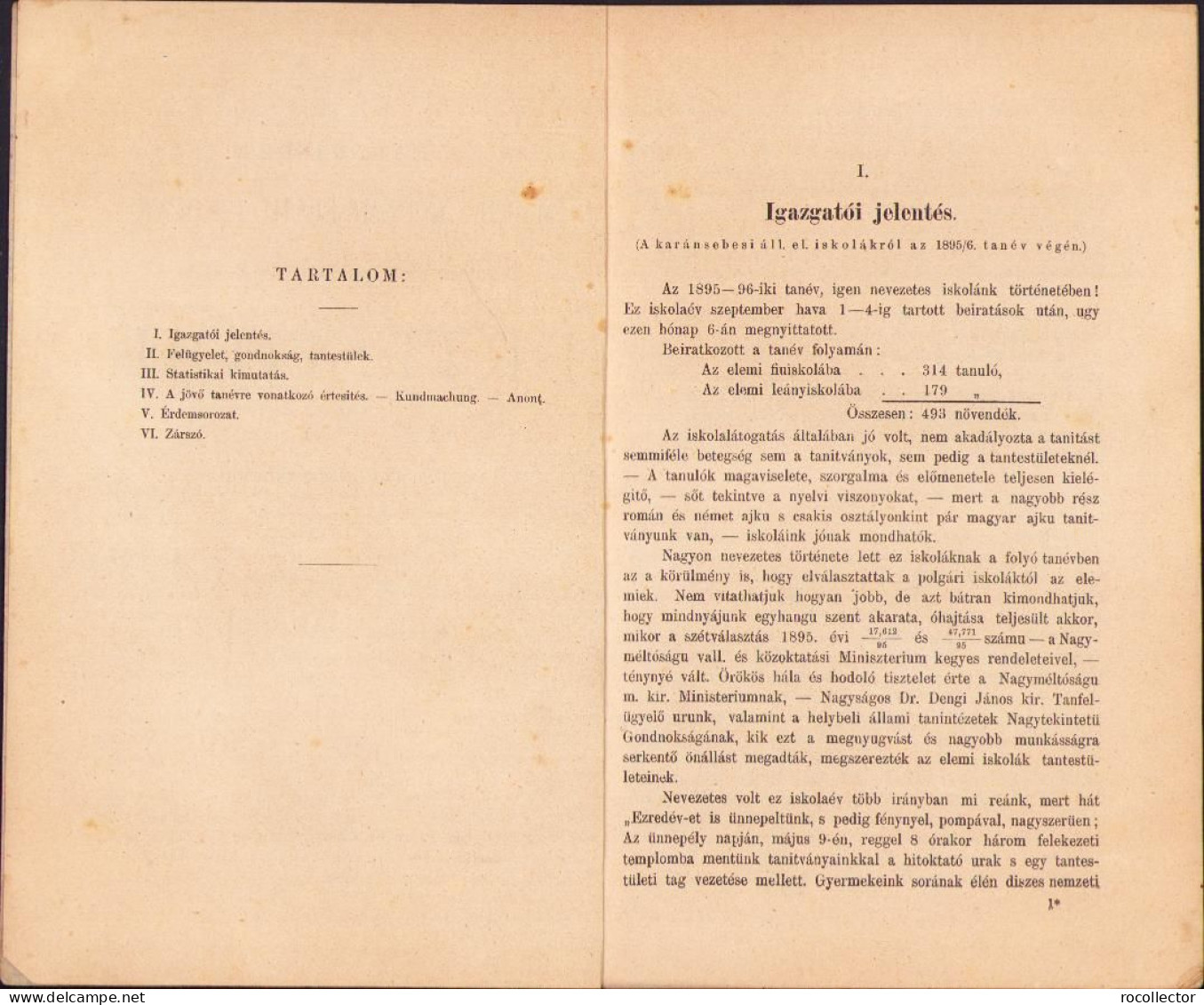 A Karánsebesi M. Kir. állami Elemi Iskolák (elemi Fiu és Leányiskola) értésitője Az 1895-96-iki Iskolai évről C1397 - Libri Vecchi E Da Collezione