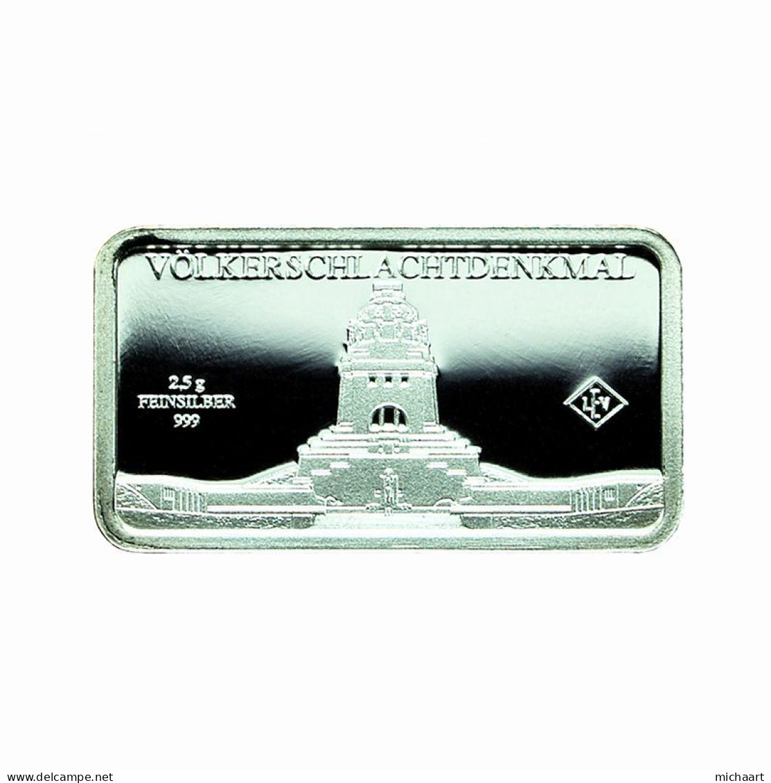 Germany Silver Ingot Bar Proof 2.5g Landmarks Monument Battle Of Nations 03847 - Commemorative