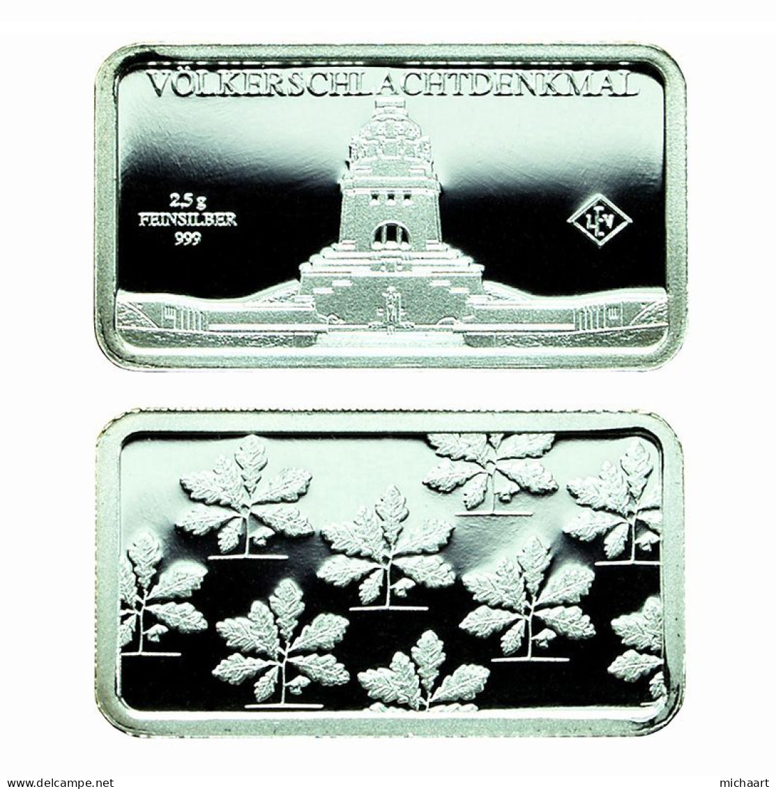 Germany Silver Ingot Bar Proof 2.5g Landmarks Monument Battle Of Nations 03847 - Commemorative