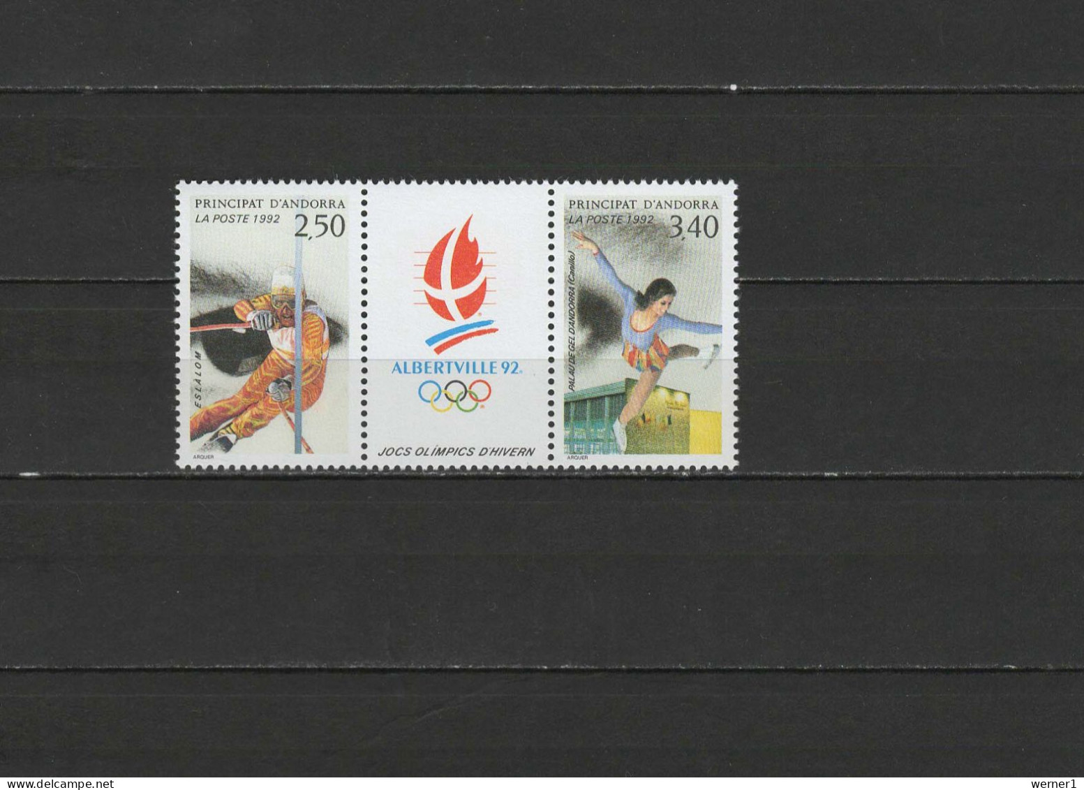 Andorra French 1992 Olympic Games Albertville Set Of 2 With Label MNH - Inverno1992: Albertville