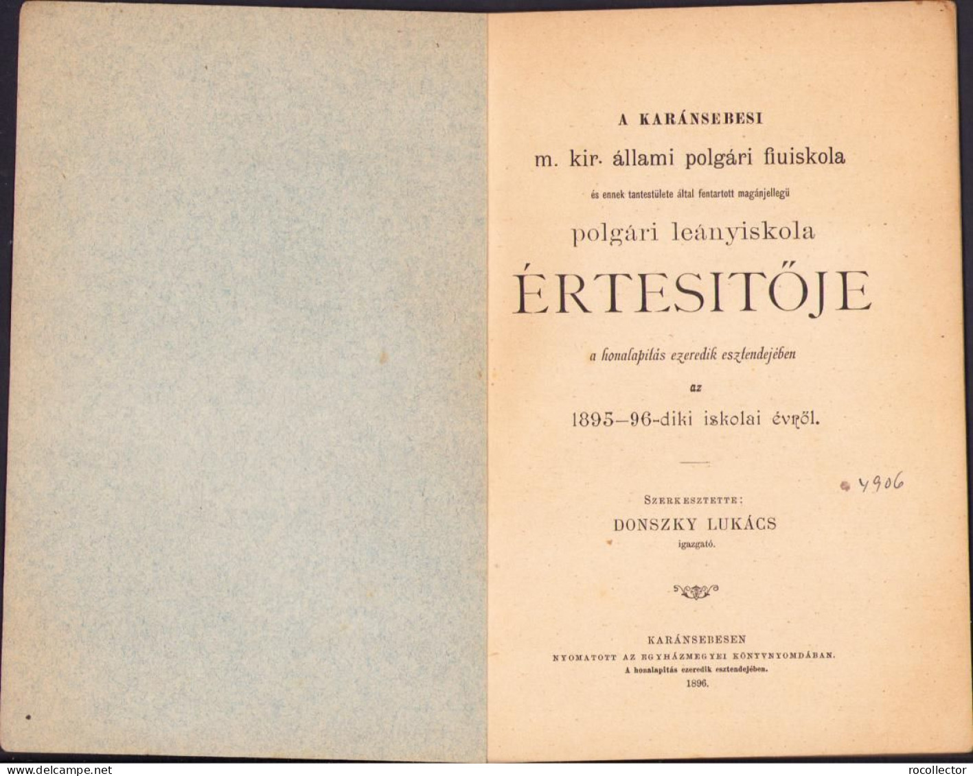 A Karánsebesi M. Kir. állami Polgári Fiúiskola és .. Leányiskola értésitője Az 1895-96-diki Iskolai évről C1395 - Libros Antiguos Y De Colección