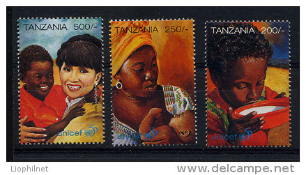 TANZANIE TANZANIA  1996, CINQUANTENAIRE UNICEF, 3 Valeurs Neufs / Mint. R688 - UNICEF