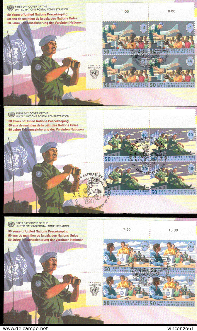 50 Years Of United Nations Peacekeeping Block 4 Stamps Up 6 Enveloppes FDC / MISSIONI MILITARI DI PACE - Militaria