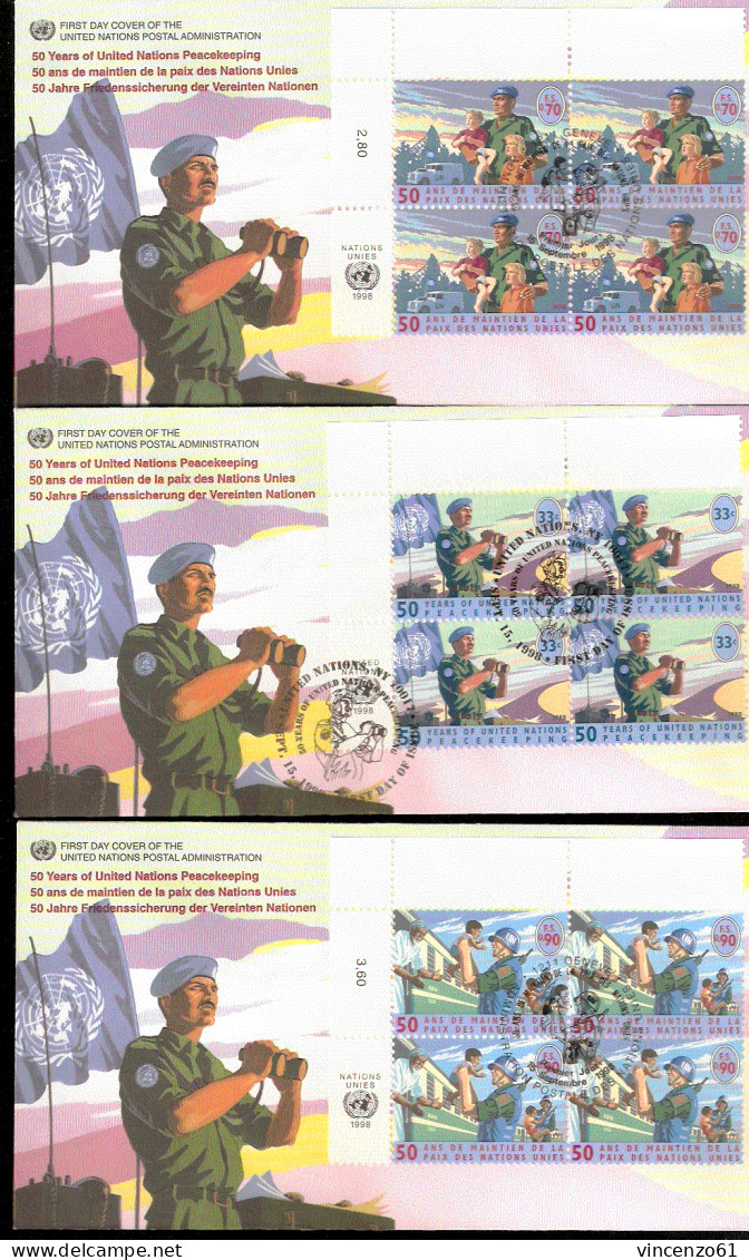 50 Years Of United Nations Peacekeeping Block 4 Stamps Up 6 Enveloppes FDC / MISSIONI MILITARI DI PACE - Militaria