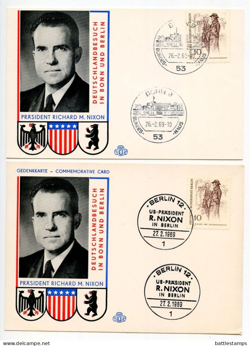 Germany, Berlin & West 1969 2 Souvenir Cards - Visit Of U.S. President Richard M. Nixon To Bonn & Berlin - Briefe U. Dokumente