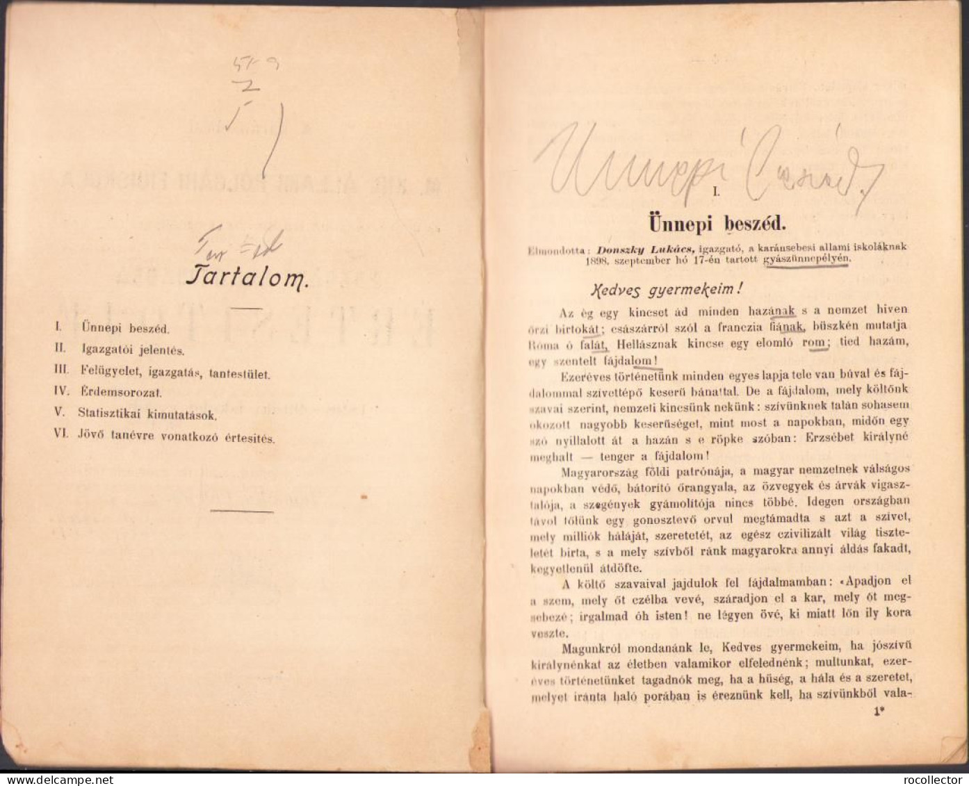 A Karánsebesi M. Kir. állami Polgári Fiúiskola és .. Leányiskola értésitője Az 1898-99-iki Iskolai évről C1388 - Alte Bücher