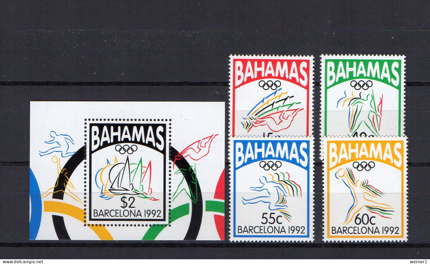 Bahamas 1992 Olympic Games Barcelona, Sailing, Basketball Etc. Set Of 4 + S/s MNH - Zomer 1992: Barcelona