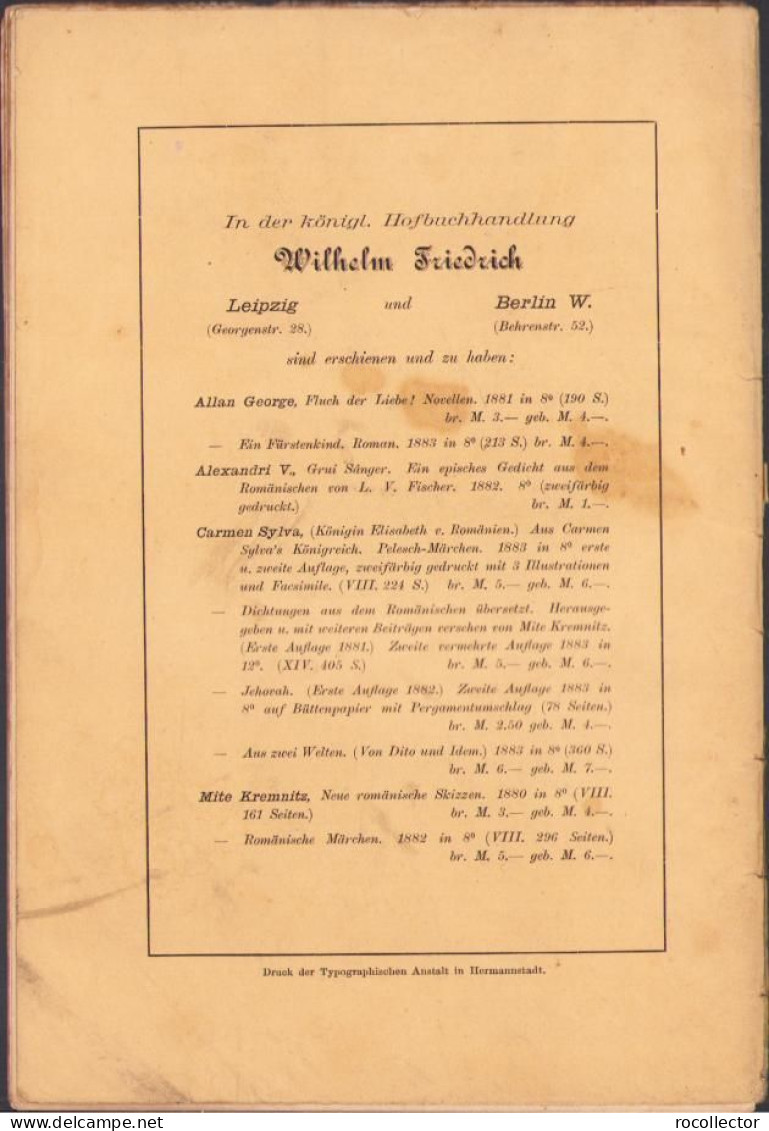 Romänische Revue, IV/1885 C1384 - Libros Antiguos Y De Colección