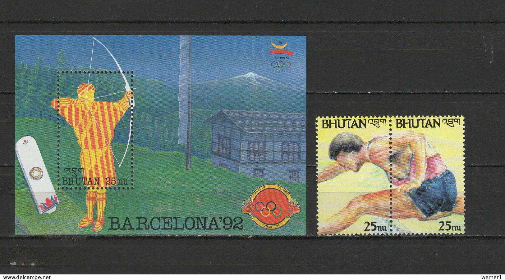 Bhutan 1992 Olympic Games Barcelona, Archery Etc. Set Of 2 + S/s MNH - Verano 1992: Barcelona