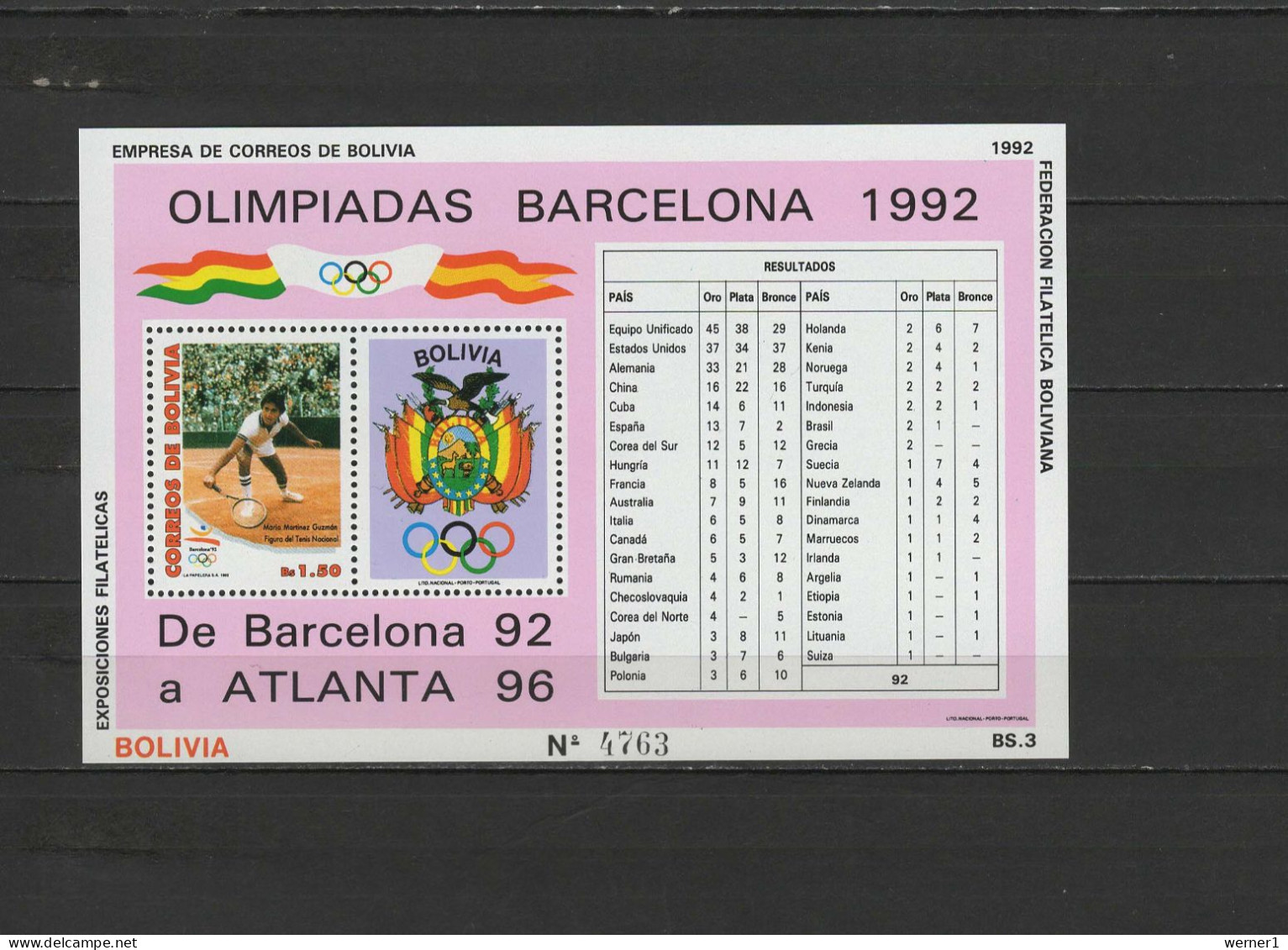 Bolivia 1993 Olympic Games Barcelona, Tennis S/s MNH - Zomer 1992: Barcelona