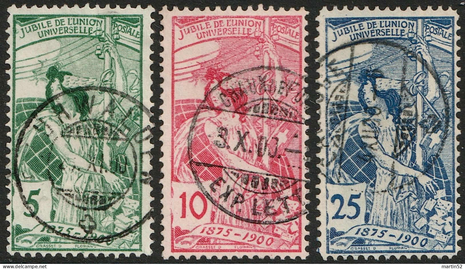 Schweiz Suisse 1900: "25 Jahre UPU" Zu 77B-79B Mi 71-73 (Type II) Yv 86-88 Mit ⊙ CAROUGE 4.XII.00 (Zu CHF 50.00) - Unused Stamps