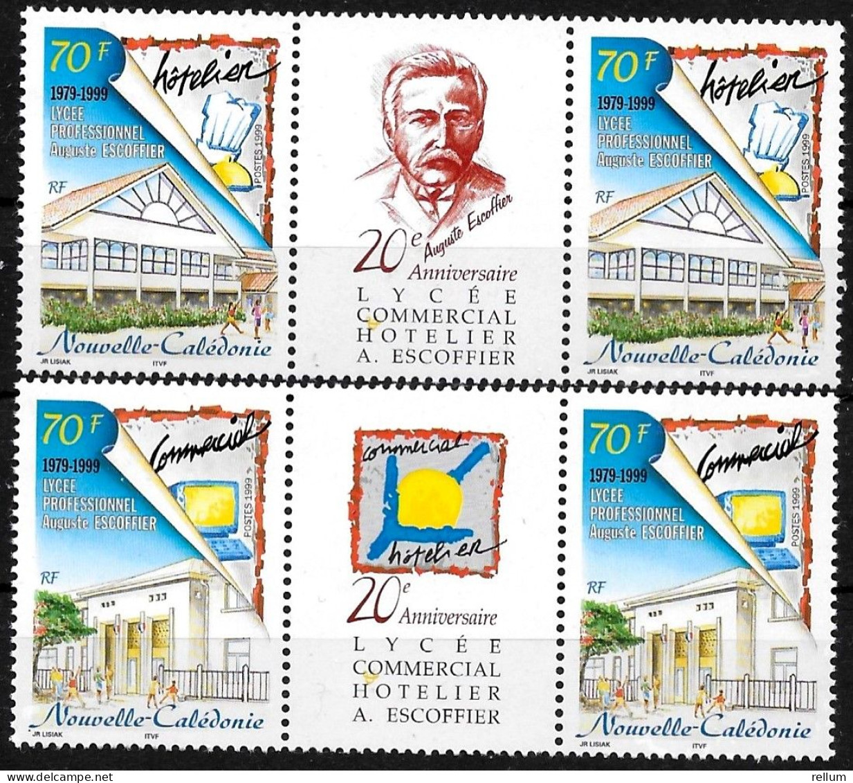 Nouvelle Calédonie 1999 - Yvert Et Tellier Nr. 797/798 Paires Avec Vignette Centrale - Michel Nr. 1175/1176 Paar  ** - Nuevos