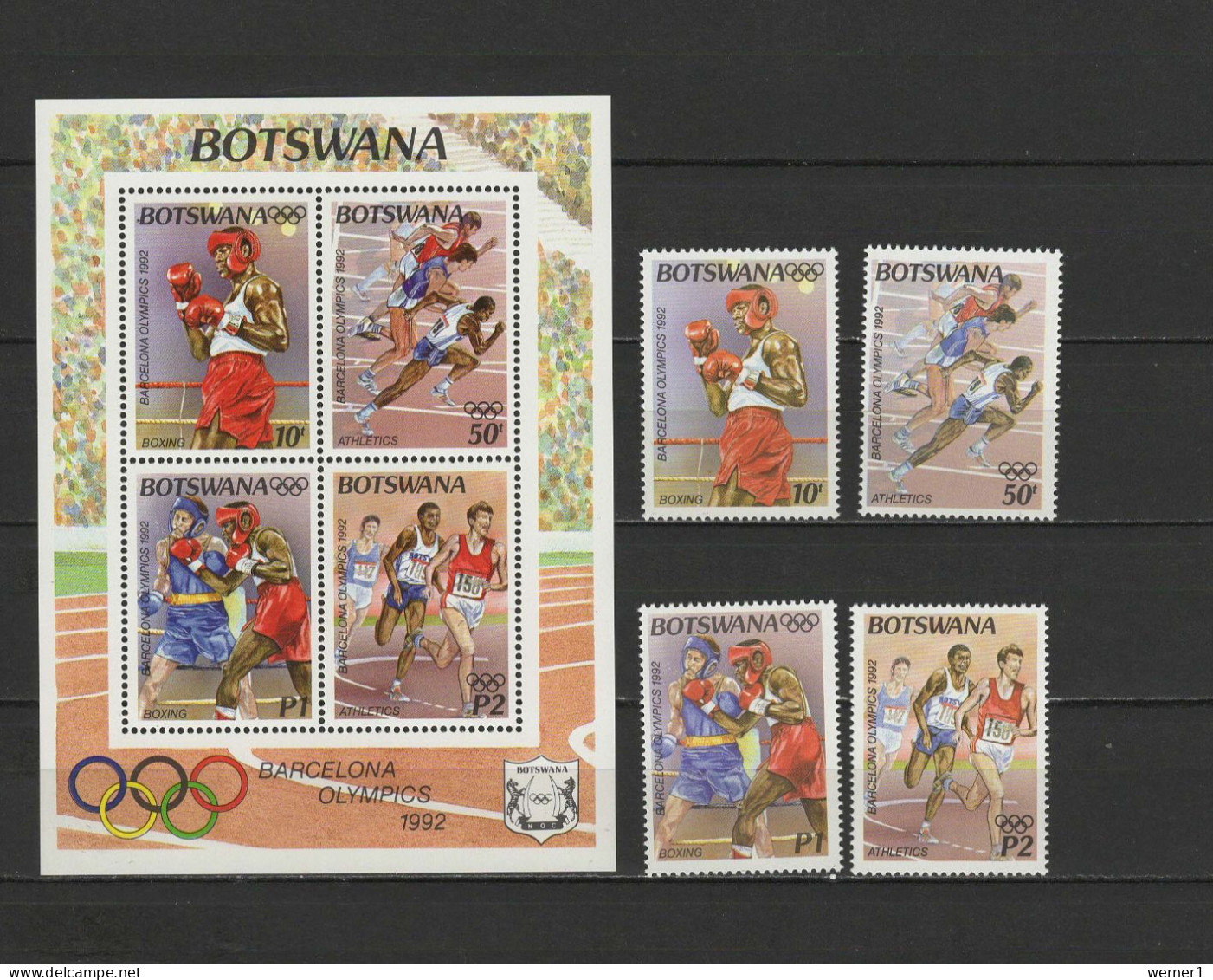 Botswana 1992 Olympic Games Barcelona, Boxing, Athletics Set Of 4 + S/s MNH - Verano 1992: Barcelona