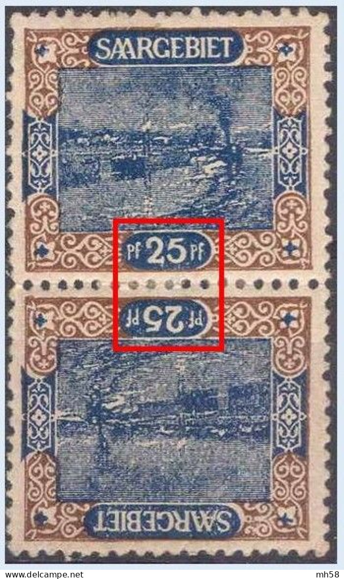 SARRE SAARGEBIET SAAR 1921 - Paire Tête-bêche Kehrdruck Neuf * - 25pf YT 56c / MI 56A III / Scott 71a - Unused Stamps