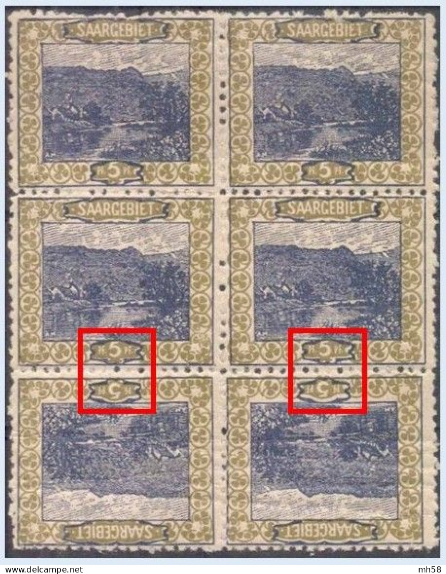 SARRE SAARGEBIET SAAR 1921 - Bloc De 6 Tête-bêche Kehrdruck Neuf ** - 5pf YT 53c / MI 53A III / Scott 68a - Nuovi