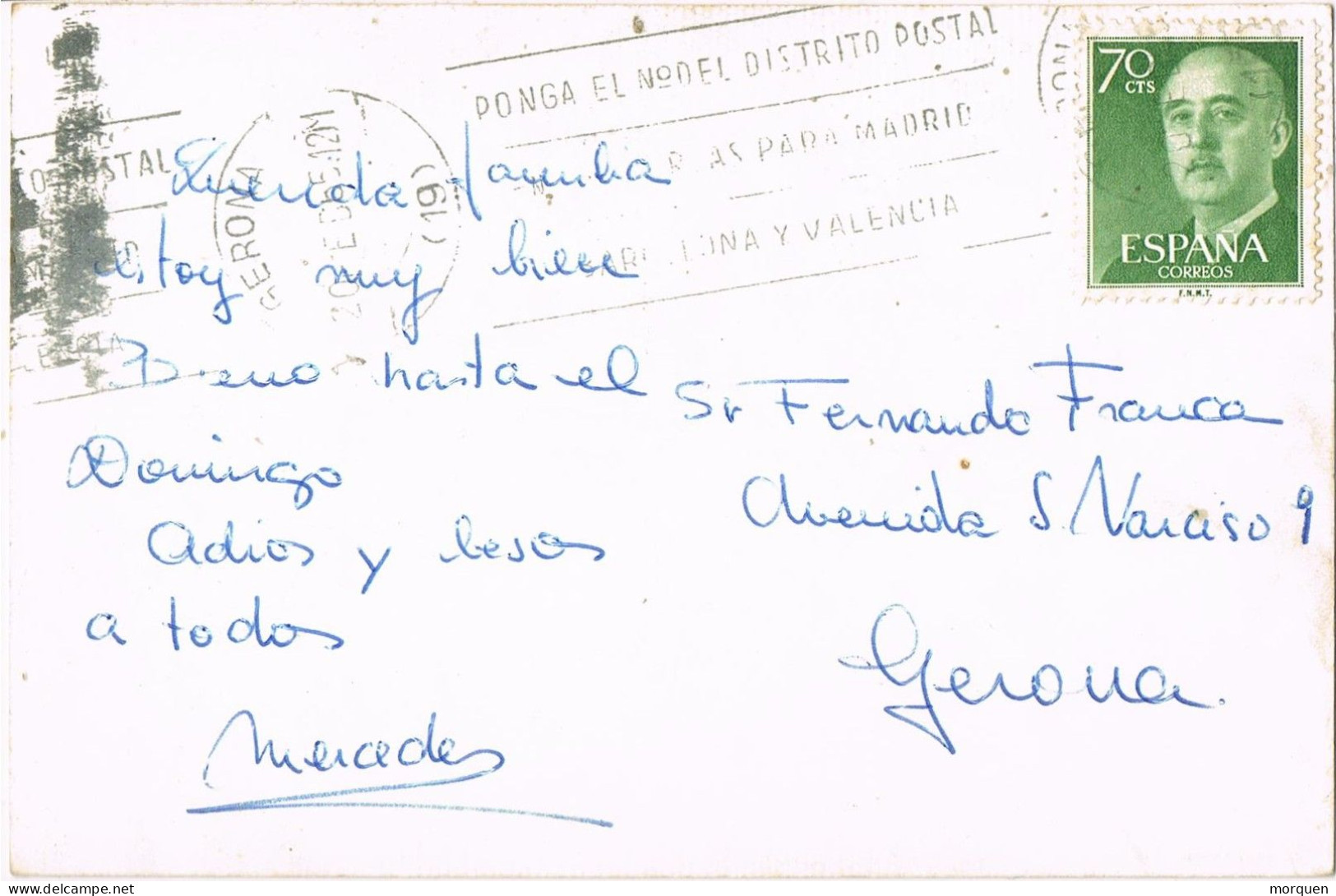 54651. Postal GERONA 1965. Vista SANTUARIO De Santa AFRA, Ginestar, San Gregorio (Gerona) RARA - Lettres & Documents