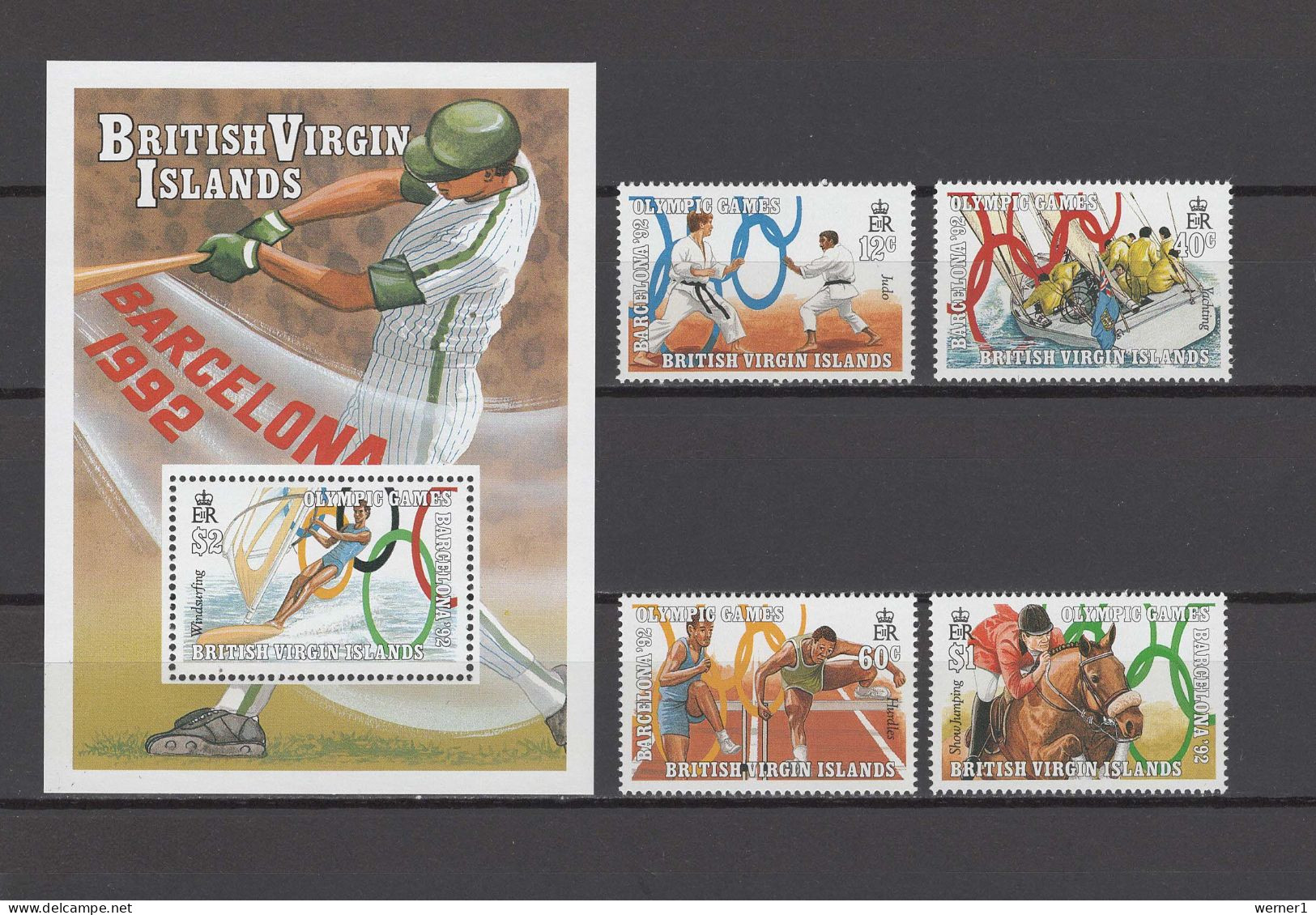 British Virgin Islands 1990 Olympic Games Barcelona, Baseball, Judo, Sailing, Hurdles, Equestrian Set Of 4 + S/s MNH - Zomer 1992: Barcelona