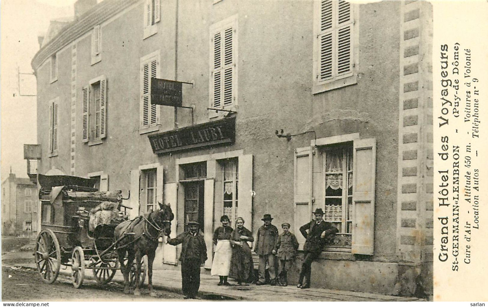 63 , ST GERMAIN LEMBRON , Grand Hotel Des Voyageurs  , Courrier Diligence , *  457 47 - Saint Germain Lembron