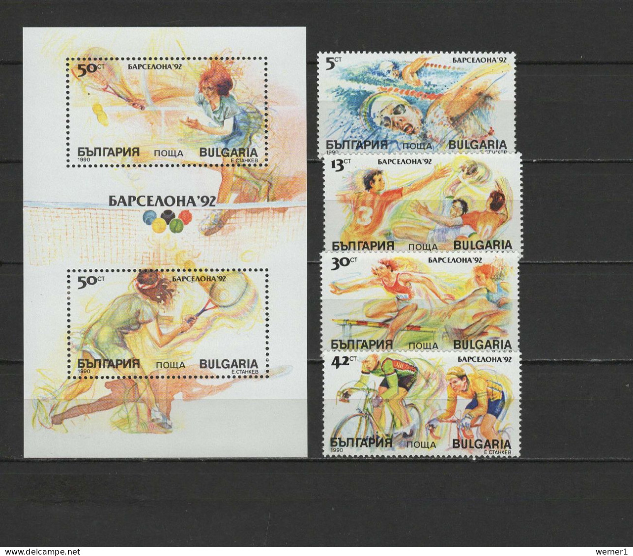 Bulgaria 1990 Olympic Games Barcelona, Tennis, Swimming, Cycling Etc. Set Of 4 + S/s MNH - Verano 1992: Barcelona