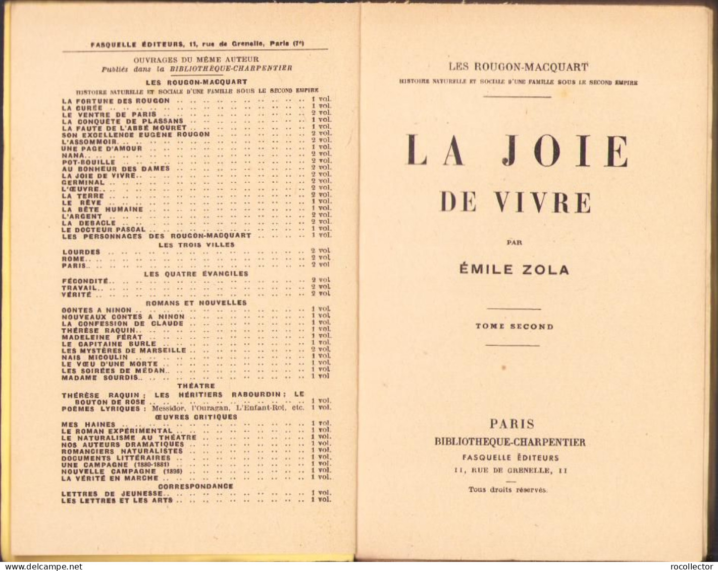 La Joie De Vivre De Emile Zola, Tome I + II, Paris C1329 - Libri Vecchi E Da Collezione