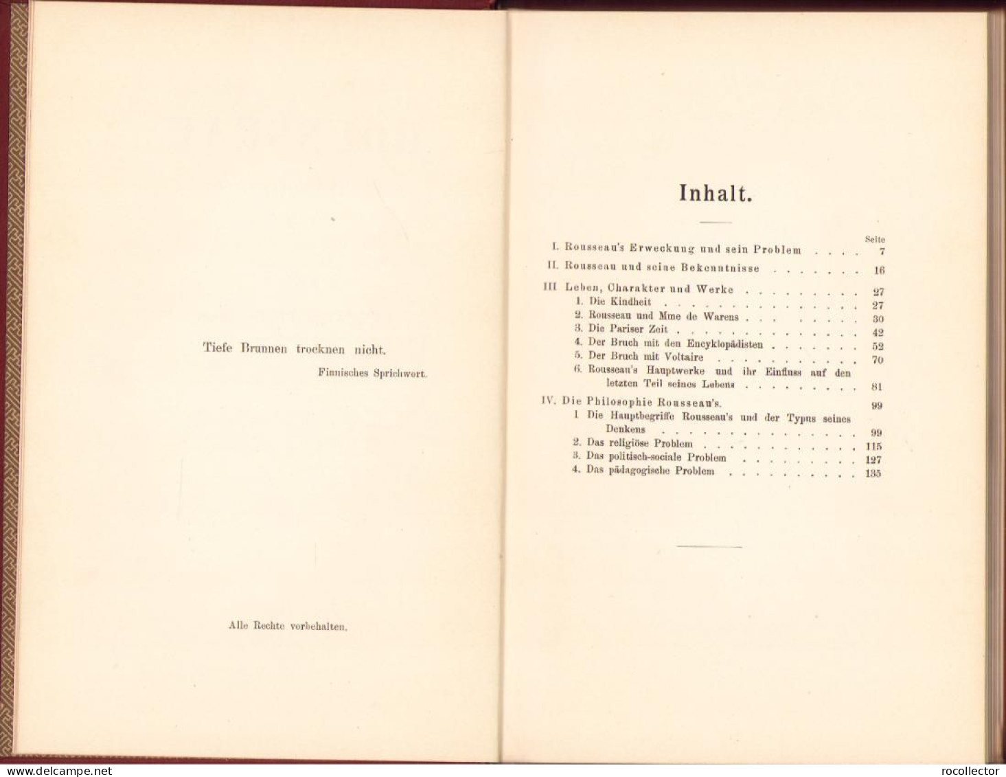 Rousseau Und Seine Philosophie Von Harald Höffding, 1902, Stuttgart C1320 - Old Books